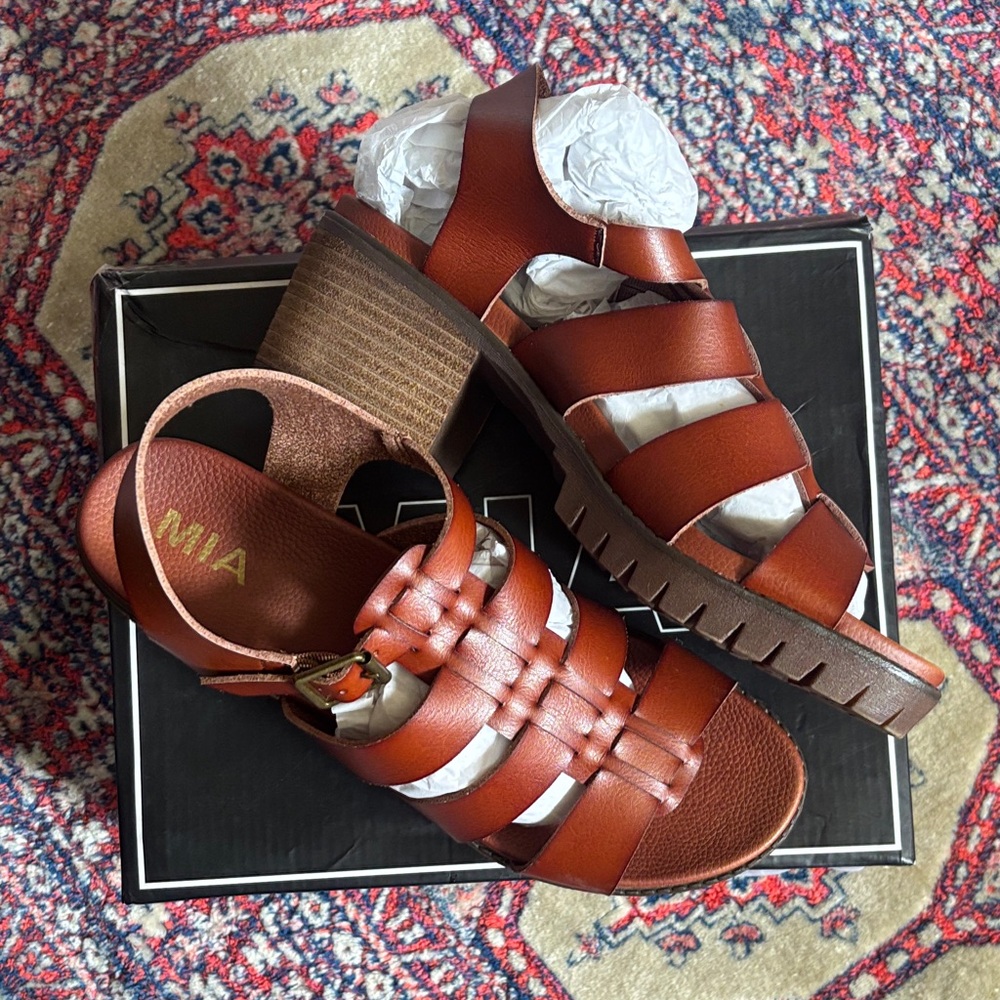MIA Women's Brown Strappy Sandals with Block Heel NWB